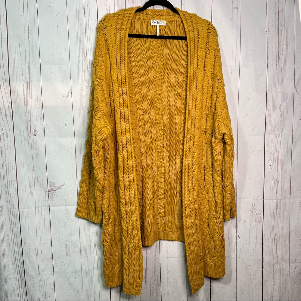 Cable & Gauge Mustard Yellow Women's Cardigan Sweater